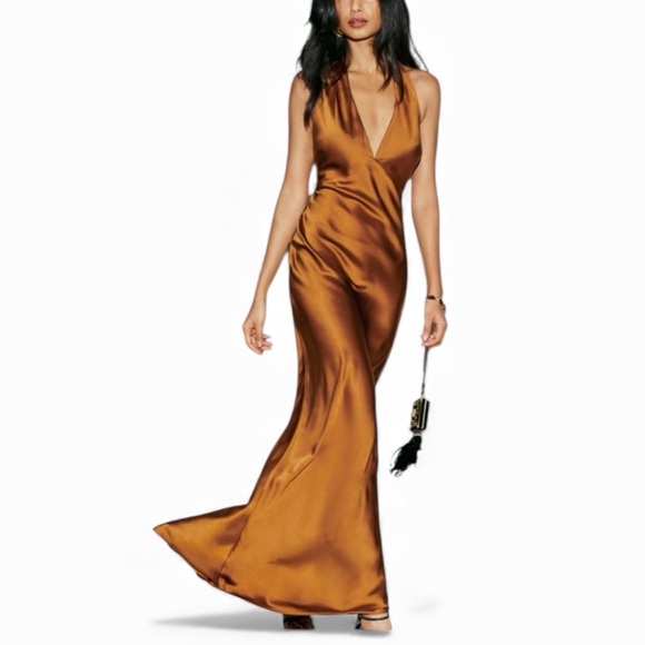 NWT NEW Reformation Daniela Silk Maxi Deep V Dress - Copper NWT NEW Reformation Daniela Silk Maxi Deep V Dress - Copper